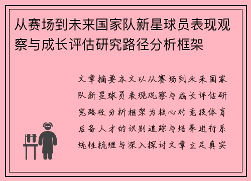 从赛场到未来国家队新星球员表现观察与成长评估研究路径分析框架